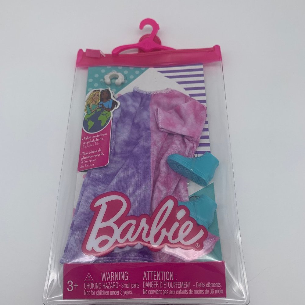 Barbie Fashion Pack of Doll Clothes, Tie-Dye Sweatshirt Dress, Bracelet, Hightop